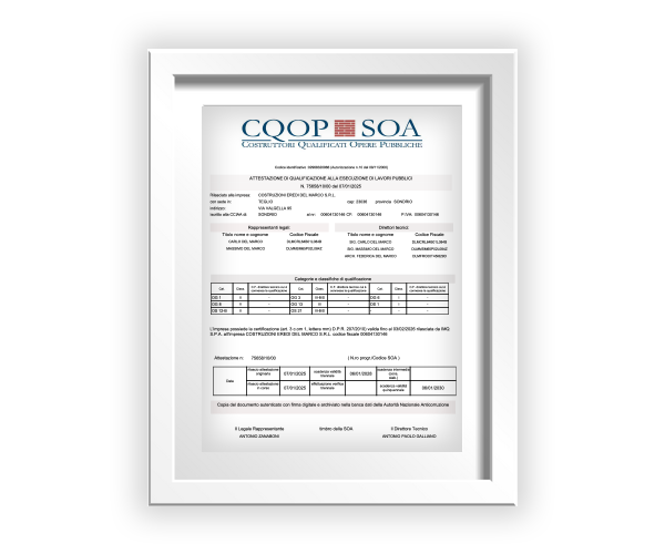 attestazione soa incorniciata